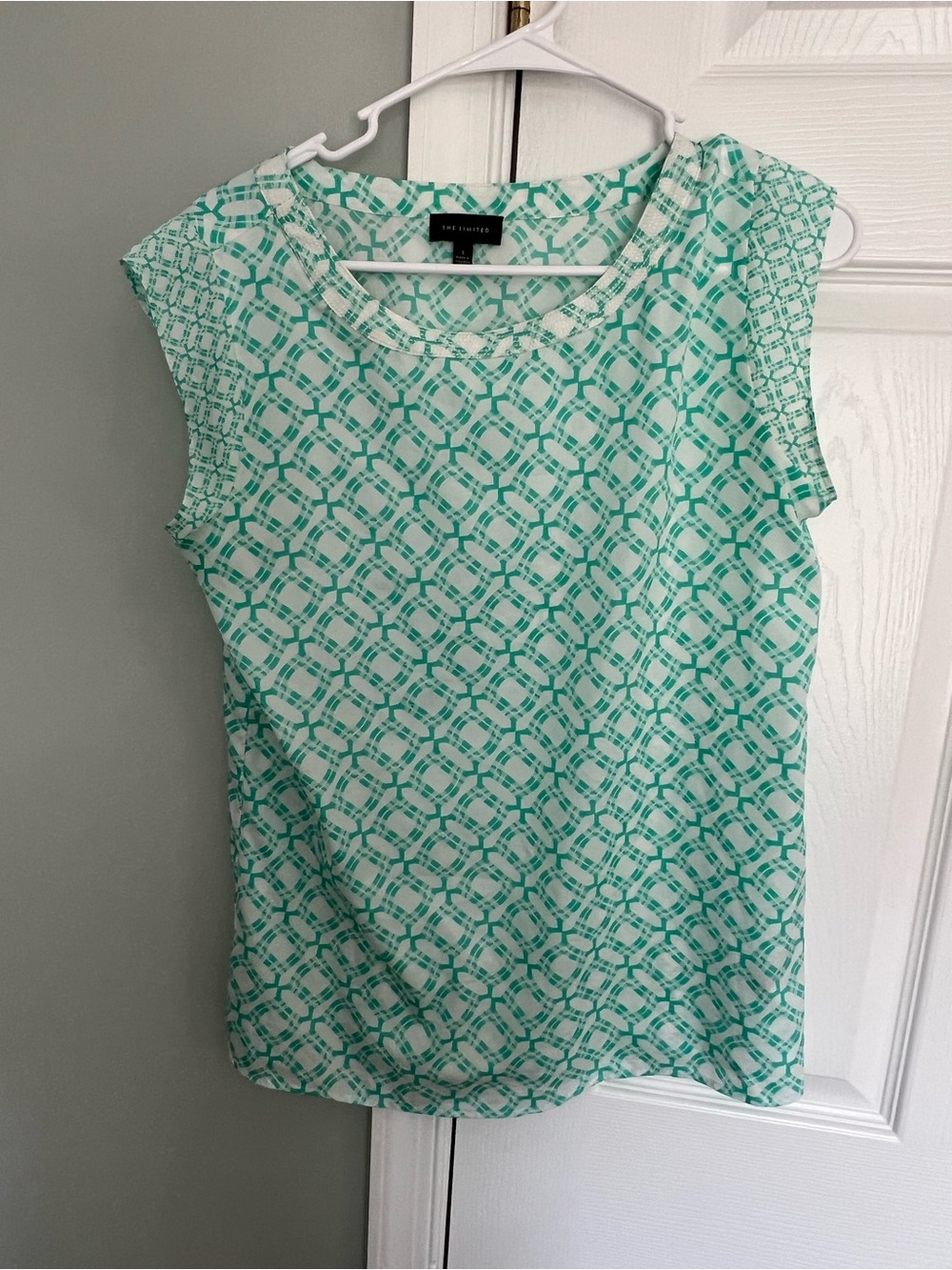 The Limited Mint Green Geometric Cap Sleeve Top